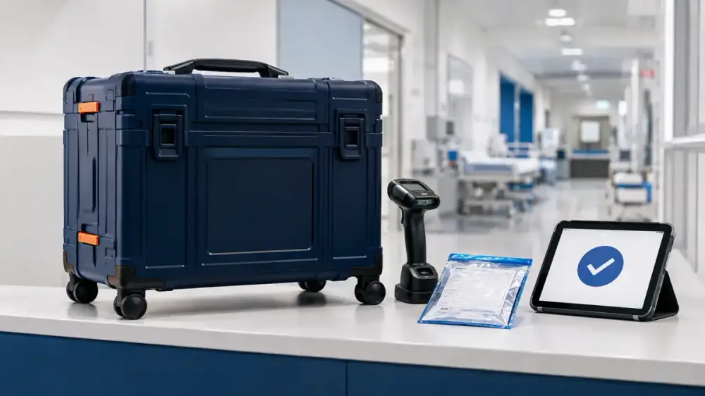 Secured clinical supply case at a hospital receiving station with electronic recipient confirmation