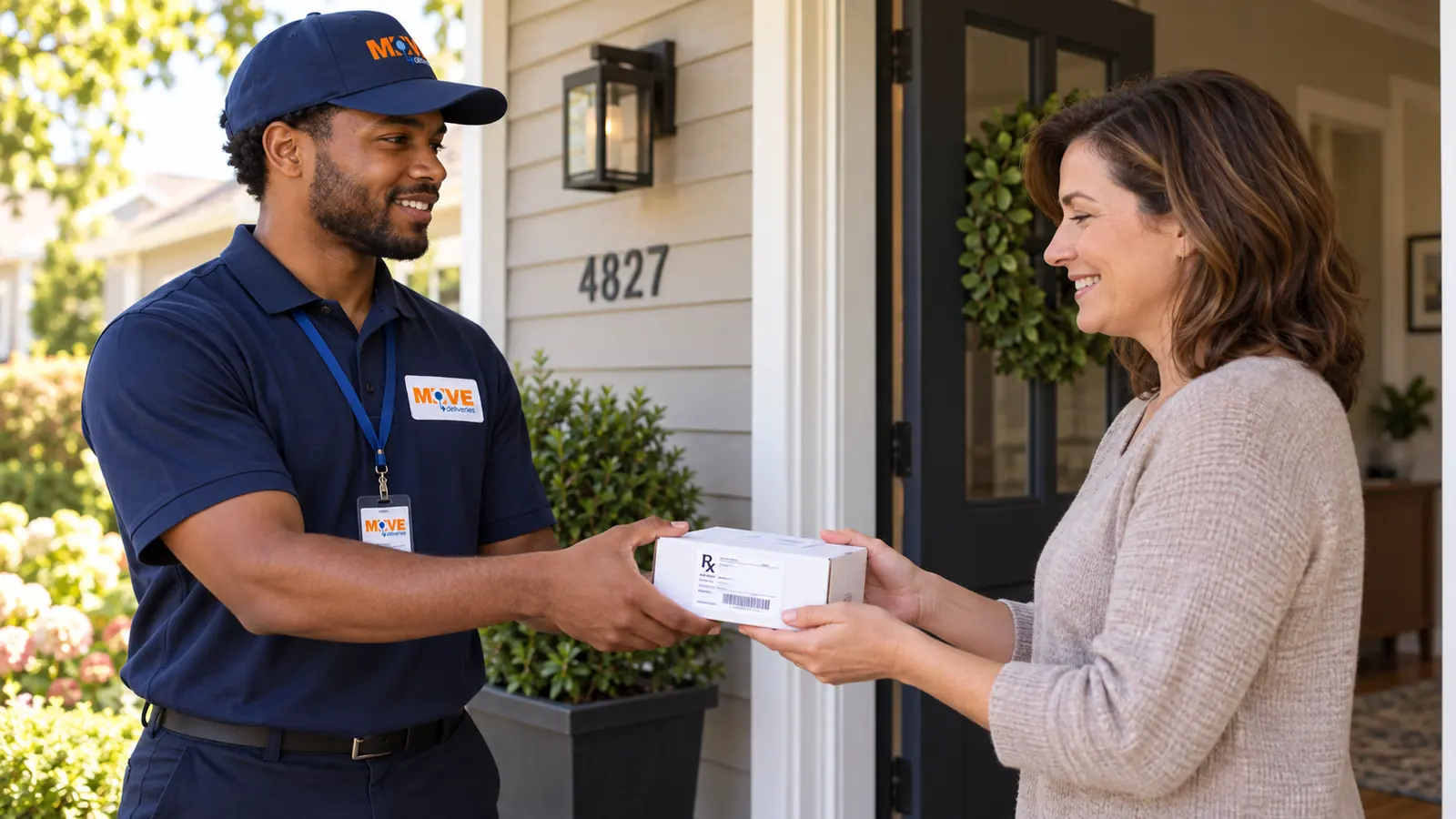 MOVE courier completing a careful local delivery at a recipient’s doorstep