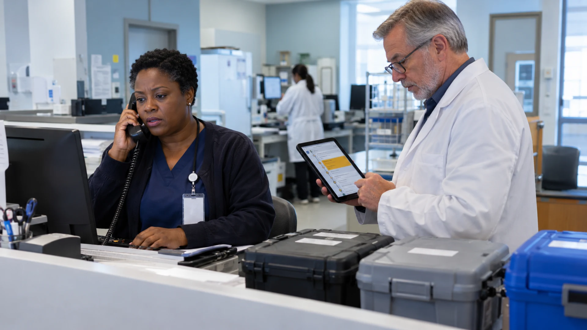 Laboratory receiving staff respond to a timing-change event through the agreed contact process.